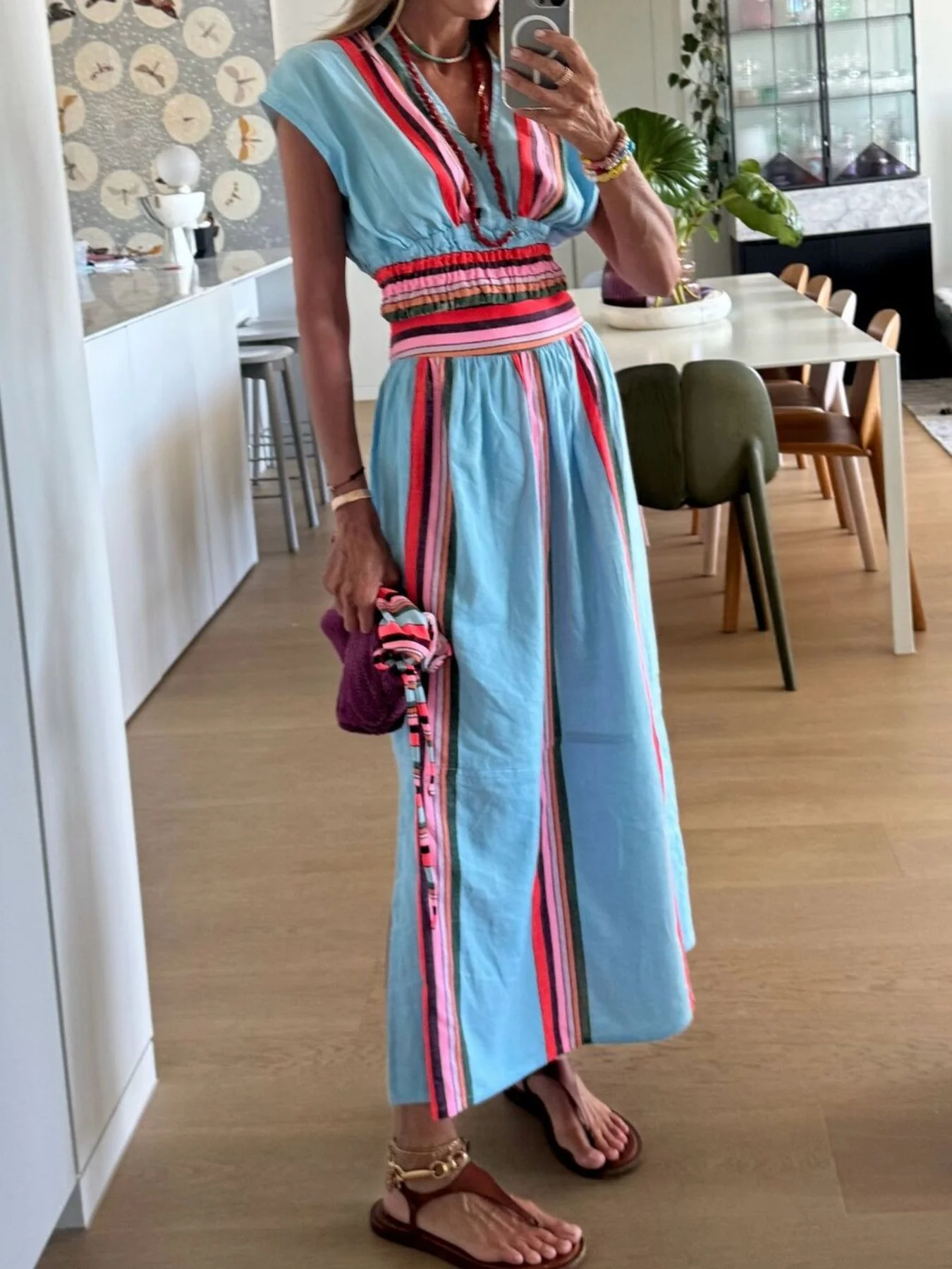 Striped Cap Sleeve Top and Skirt Set - Image 3