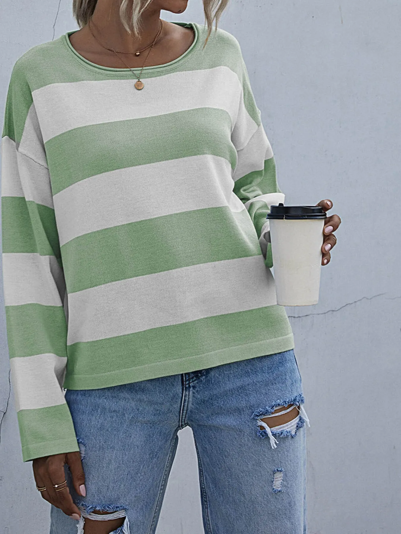 Striped Casual Long Sleeve Knit Top - Image 10