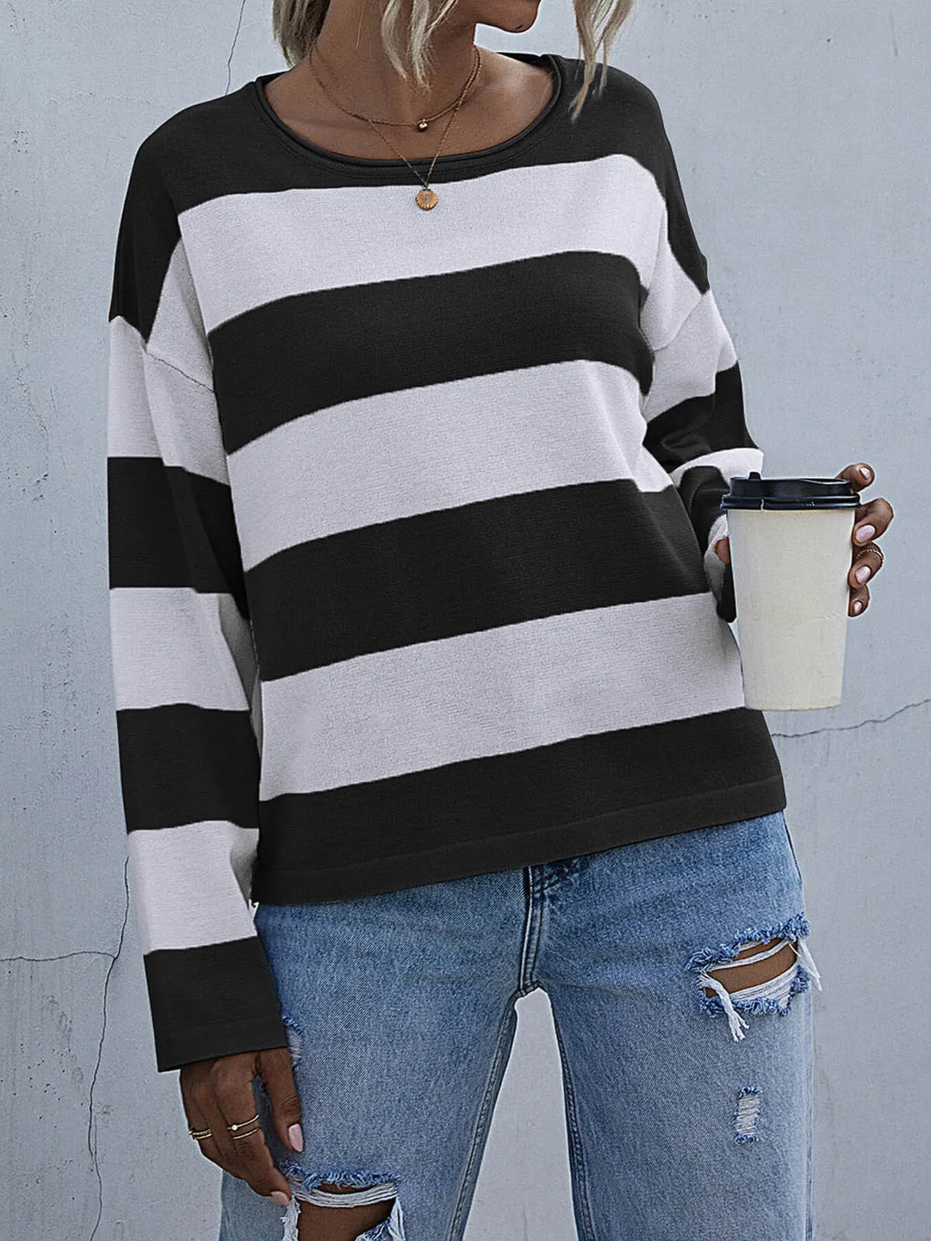 Striped Casual Long Sleeve Knit Top - Image 7
