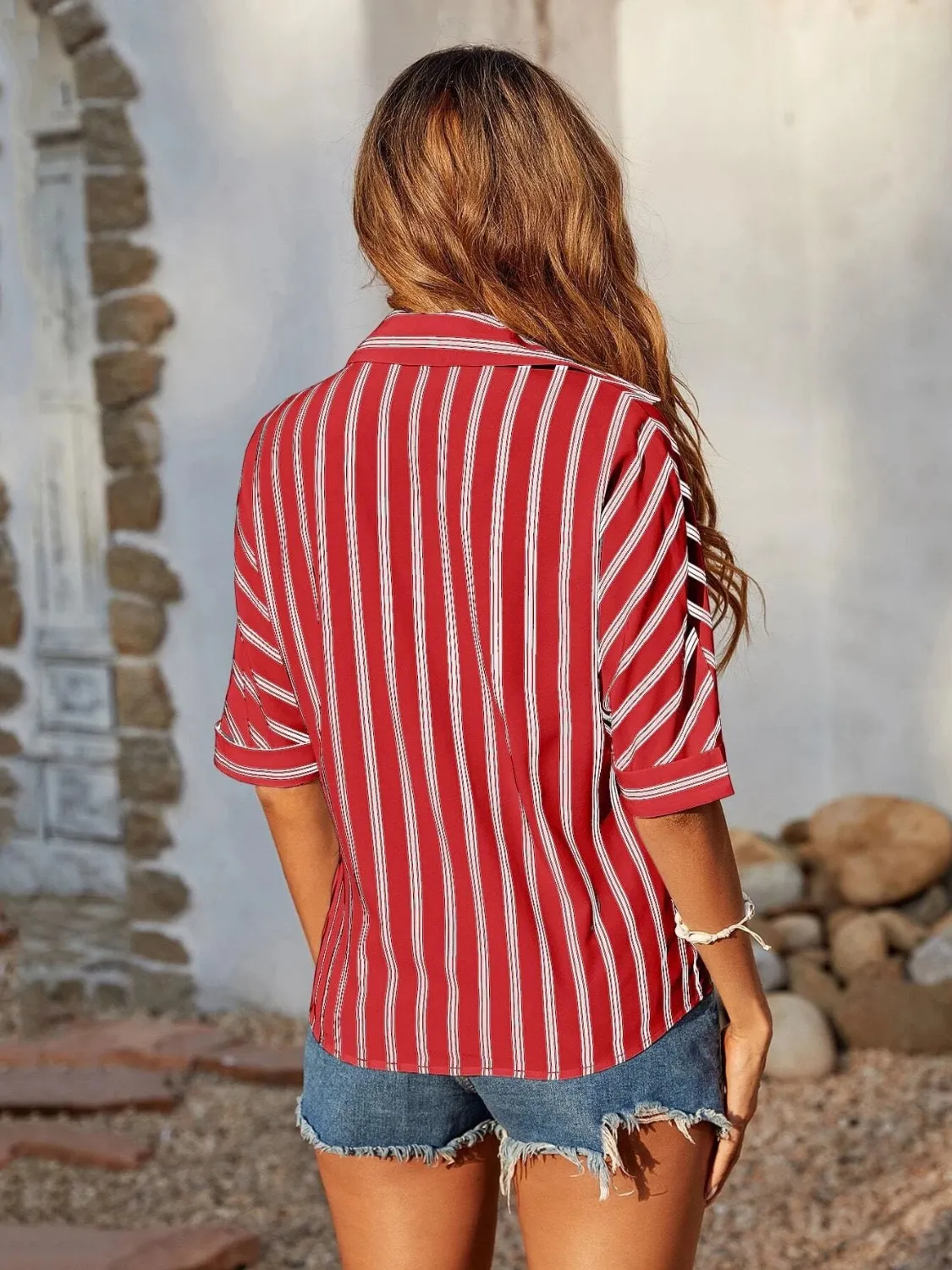 Striped Collared Neck Half Sleeve Shirt - Image 3