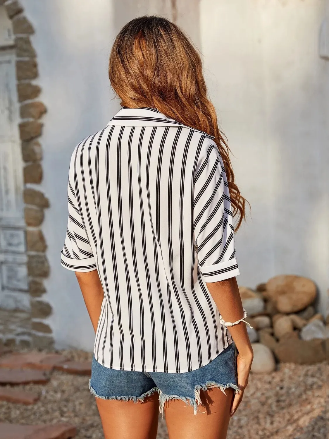 Striped Collared Neck Half Sleeve Shirt - Image 7