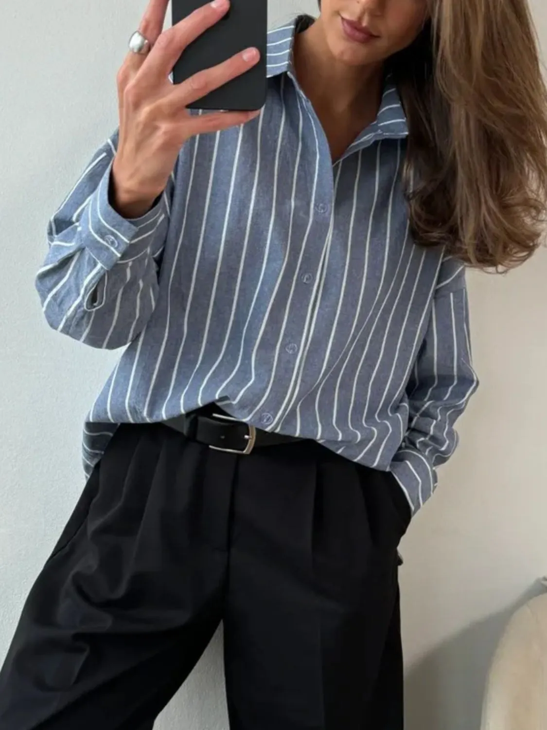 Striped Collared Neck Long Sleeve Shirt - Image 14