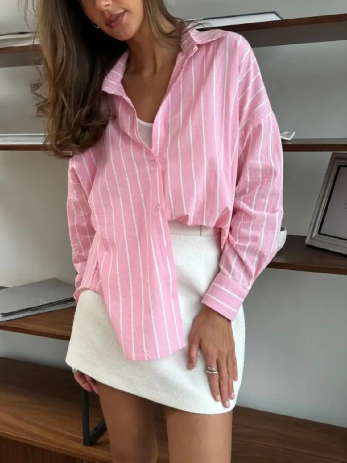Striped Collared Neck Long Sleeve Shirt - Image 2