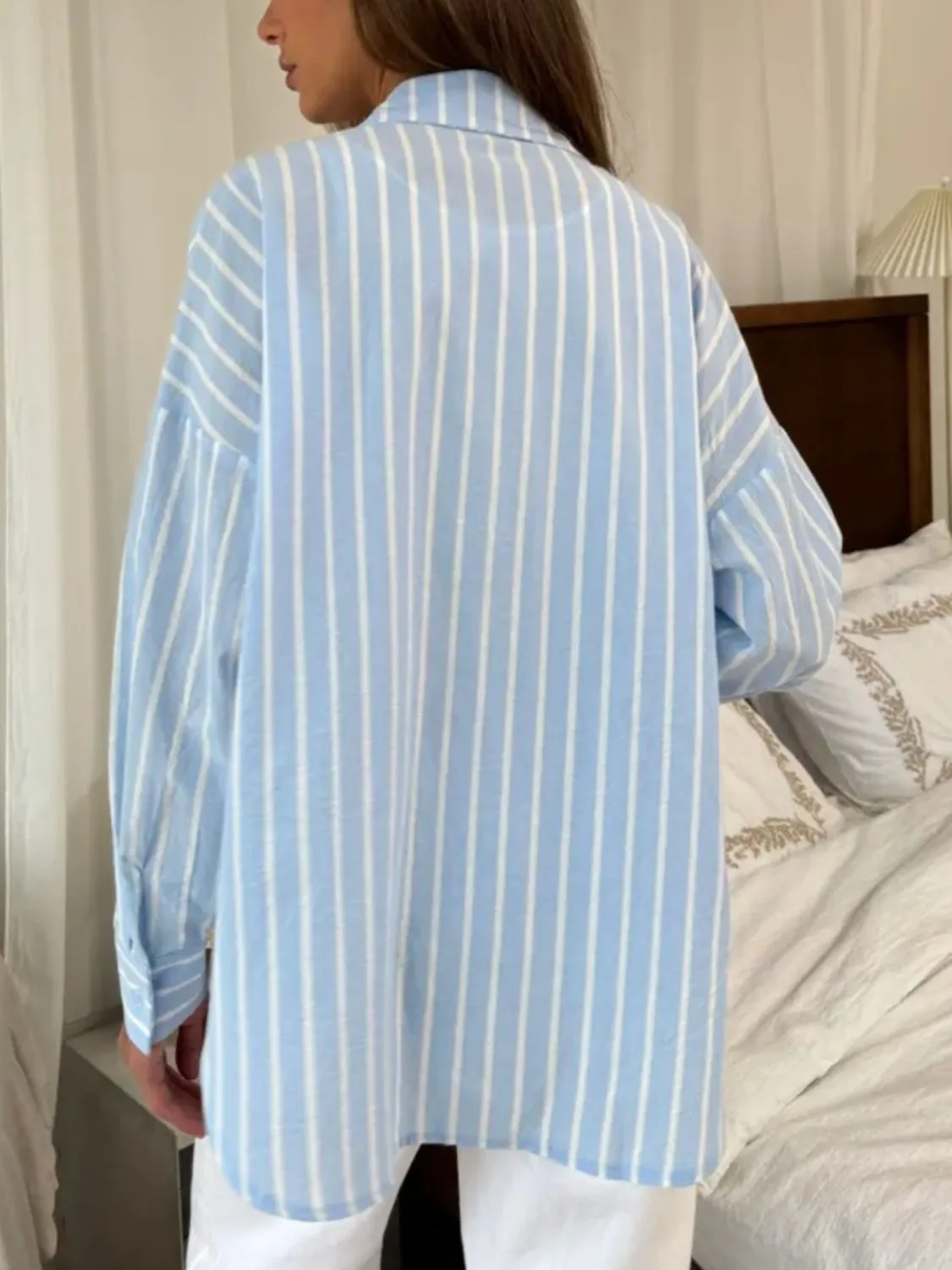 Striped Collared Neck Long Sleeve Shirt - Image 7