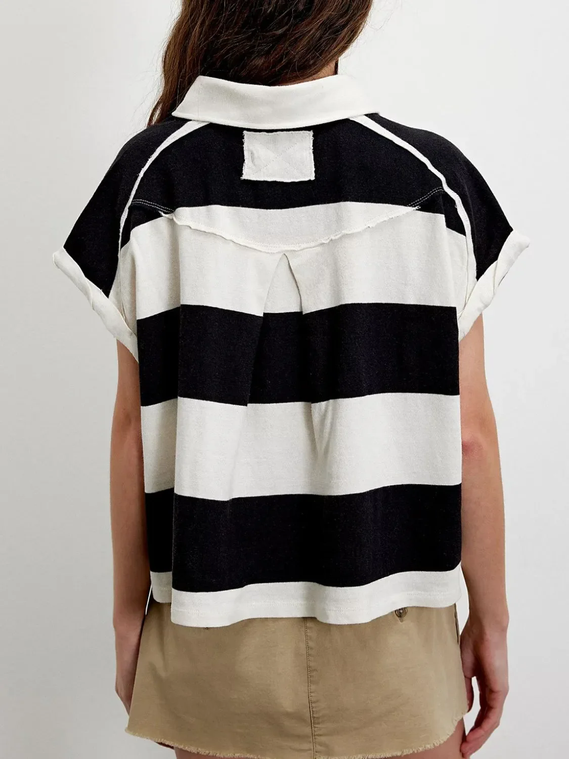 Striped Collared Neck Short Sleeve Top - Image 2