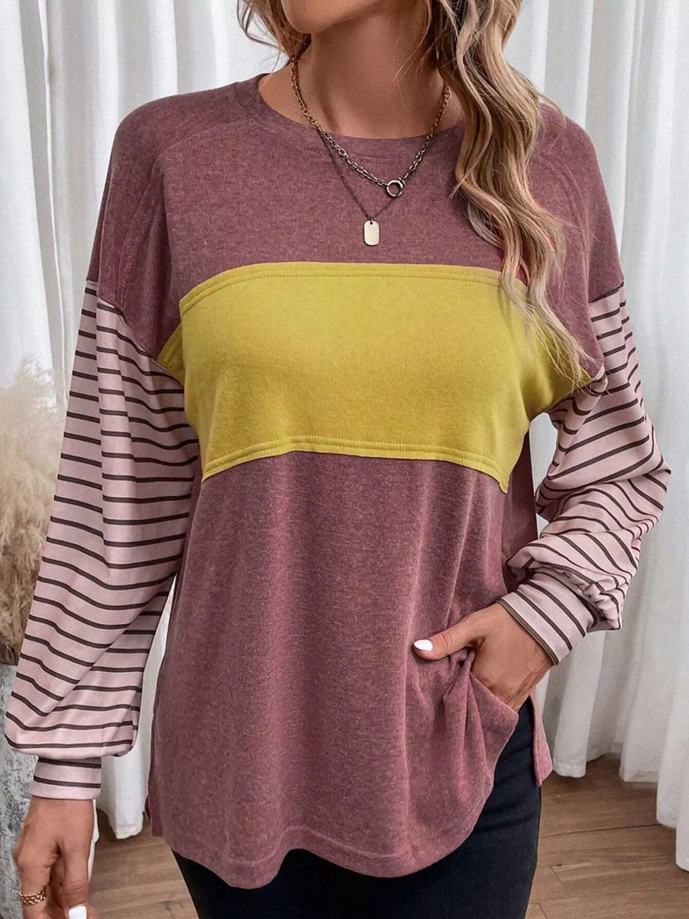 Striped Color Block Long Sleeve T-Shirt - Image 11