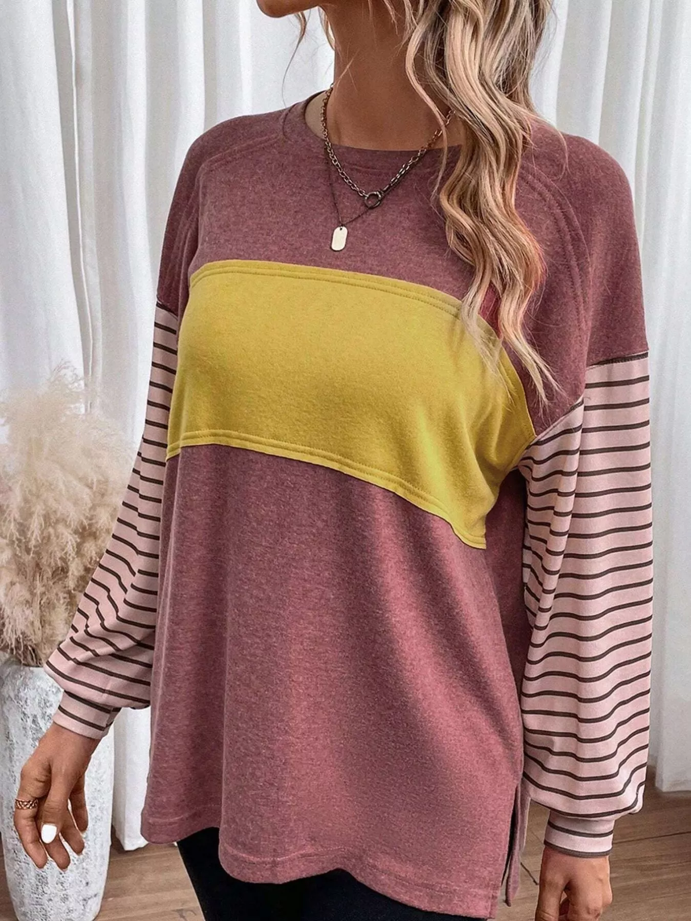 Striped Color Block Long Sleeve T-Shirt - Image 12