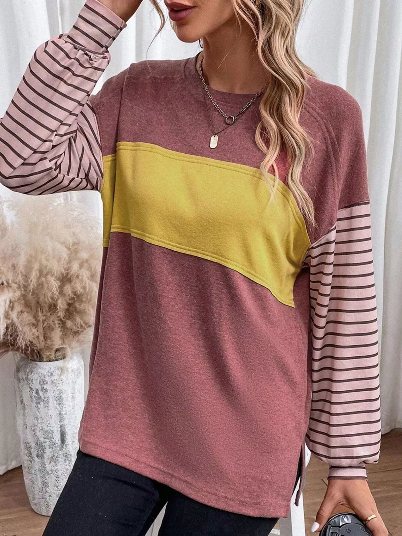 Striped Color Block Long Sleeve T-Shirt - Image 13