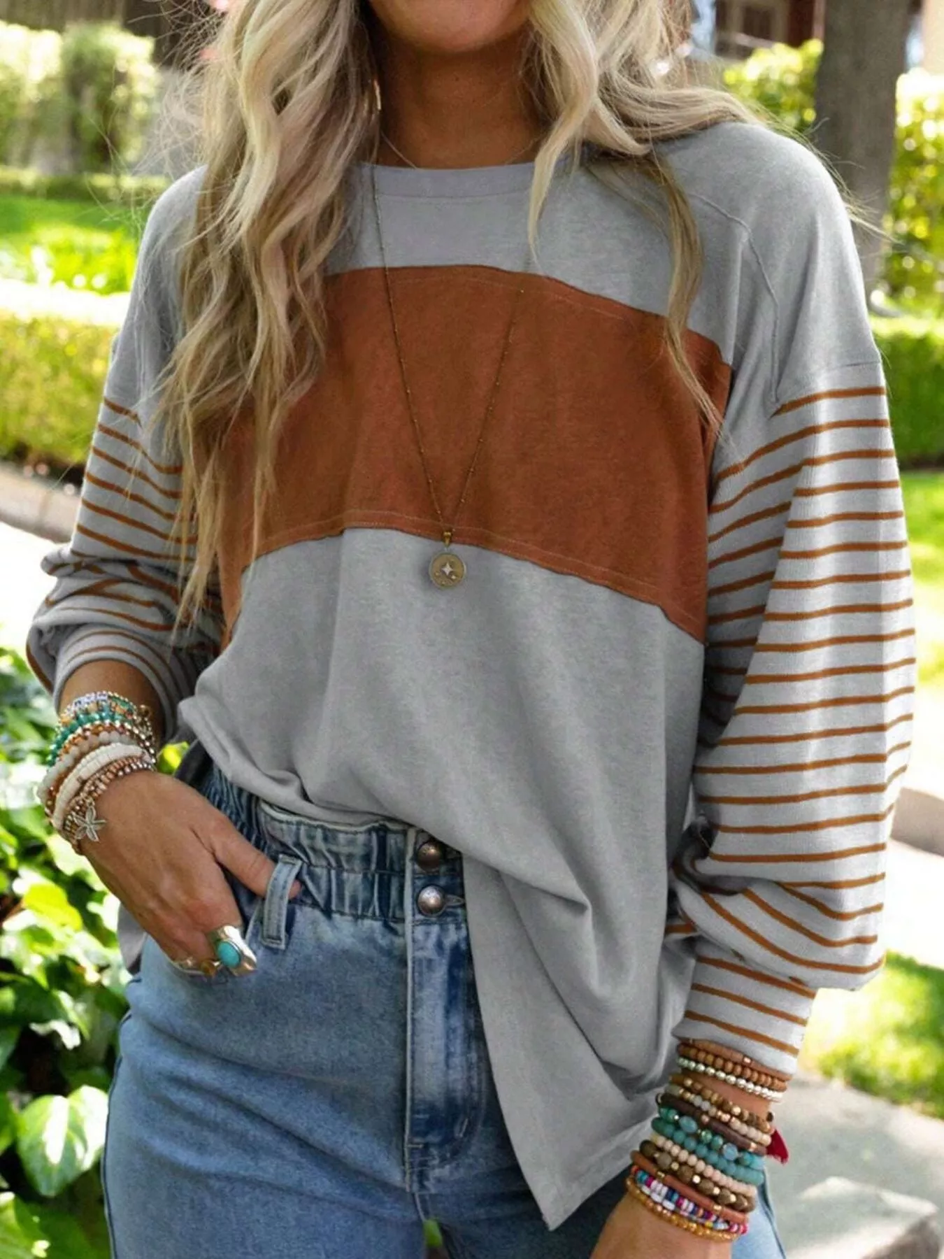 Striped Color Block Long Sleeve T-Shirt - Image 15