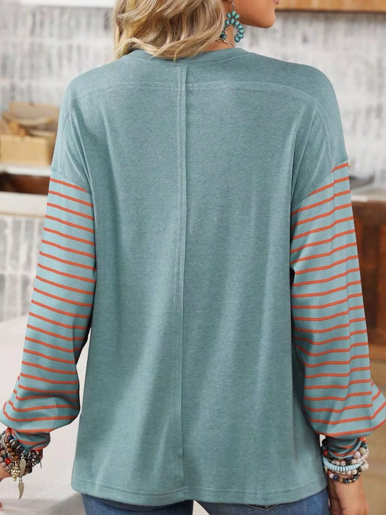 Striped Color Block Long Sleeve T-Shirt - Image 3
