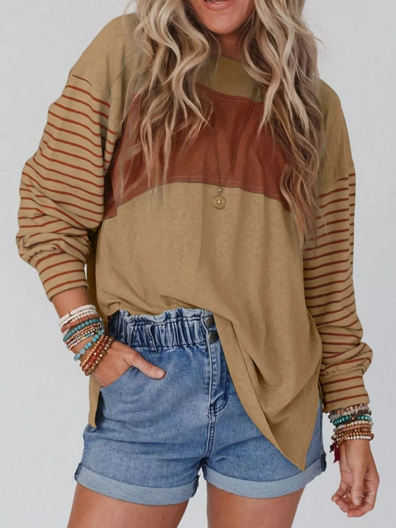 Striped Color Block Long Sleeve T-Shirt - Image 8
