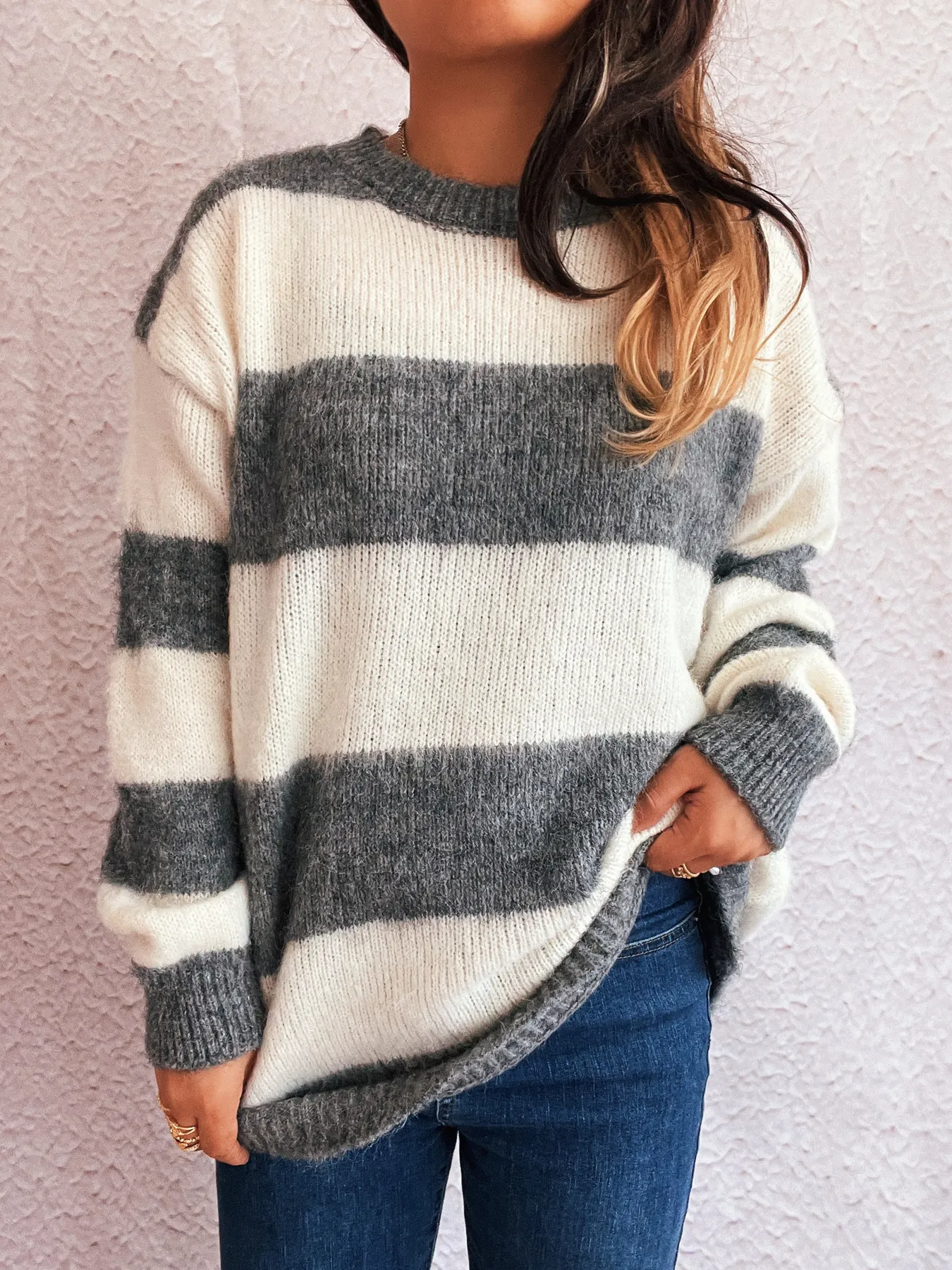 Striped Contrast Long Sleeve Sweater - Image 5