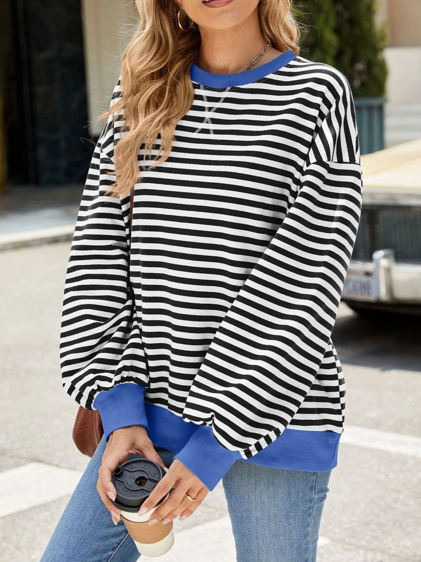 Striped Crew Neck Long Sleeve Sweatshirt - Image 13