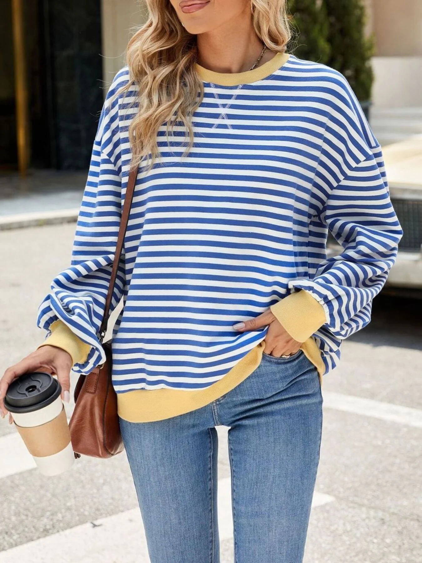 Striped Crew Neck Long Sleeve Sweatshirt - Image 3