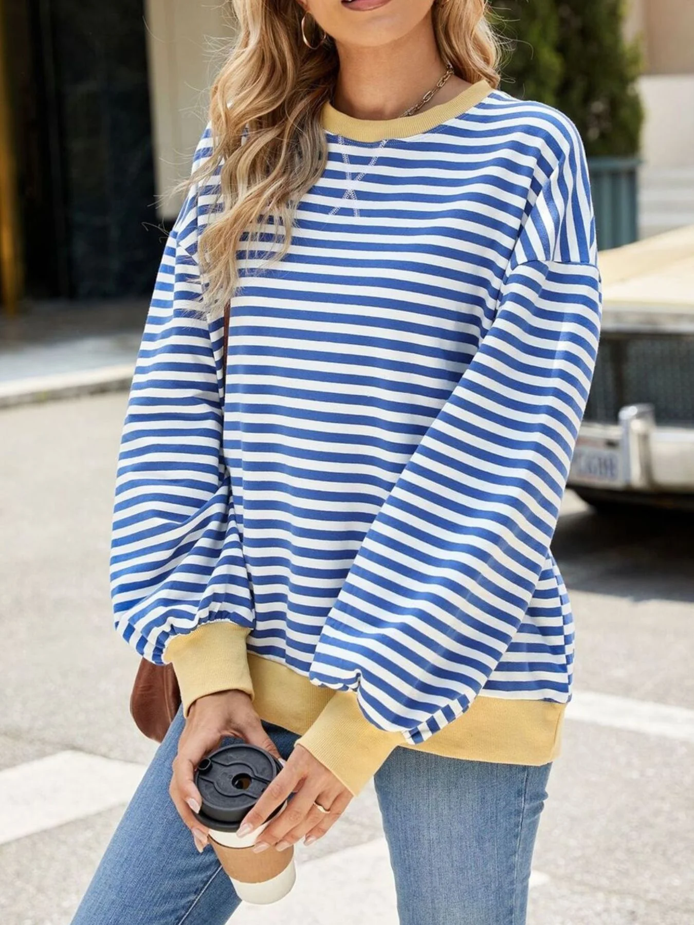 Striped Crew Neck Long Sleeve Sweatshirt - Image 4