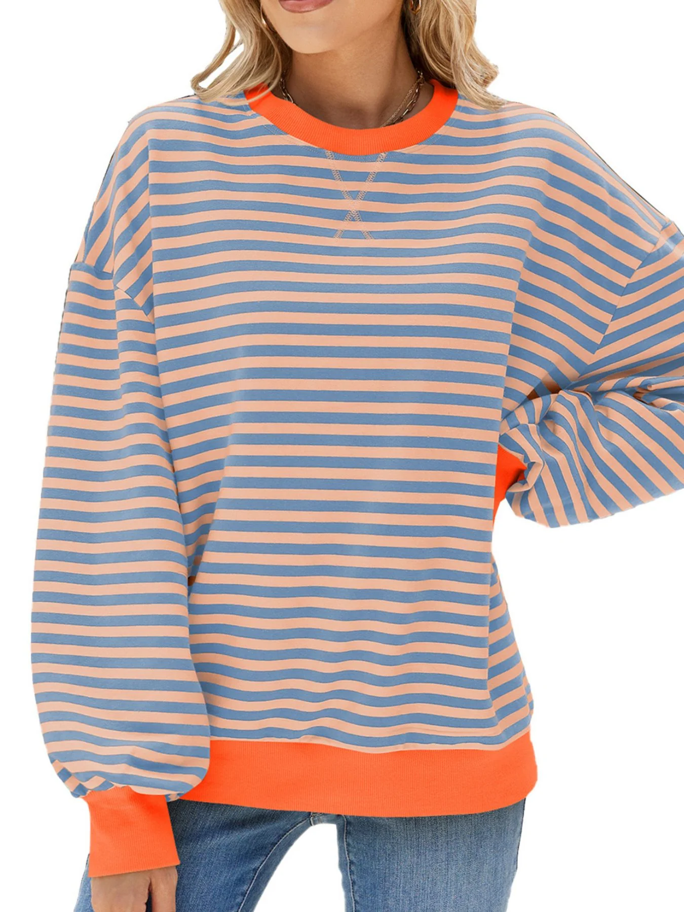 Striped Crew Neck Long Sleeve Sweatshirt - Image 9