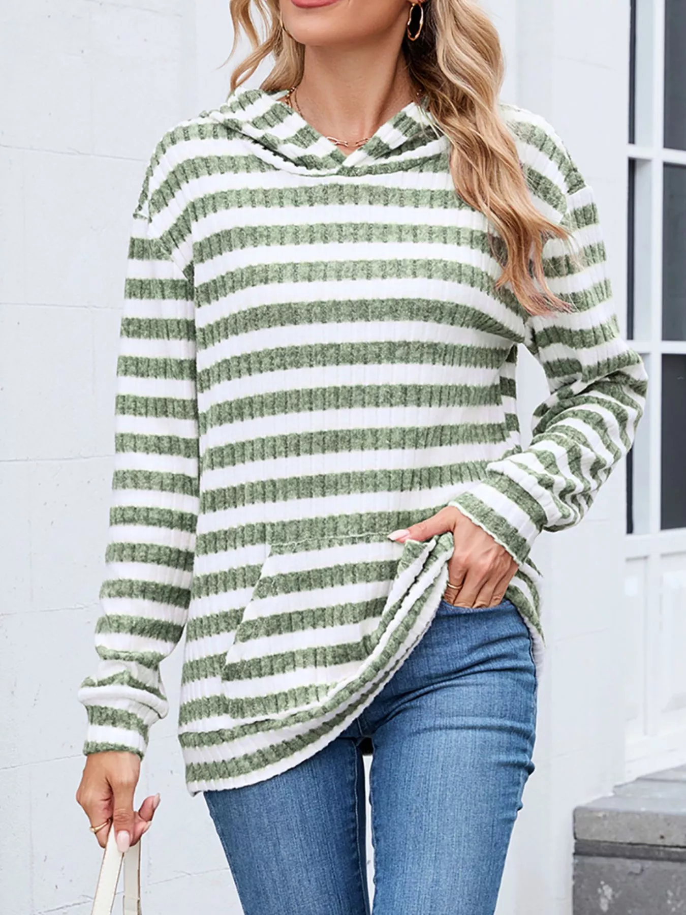 Striped Dropped Shoulder Hoodie - Image 17