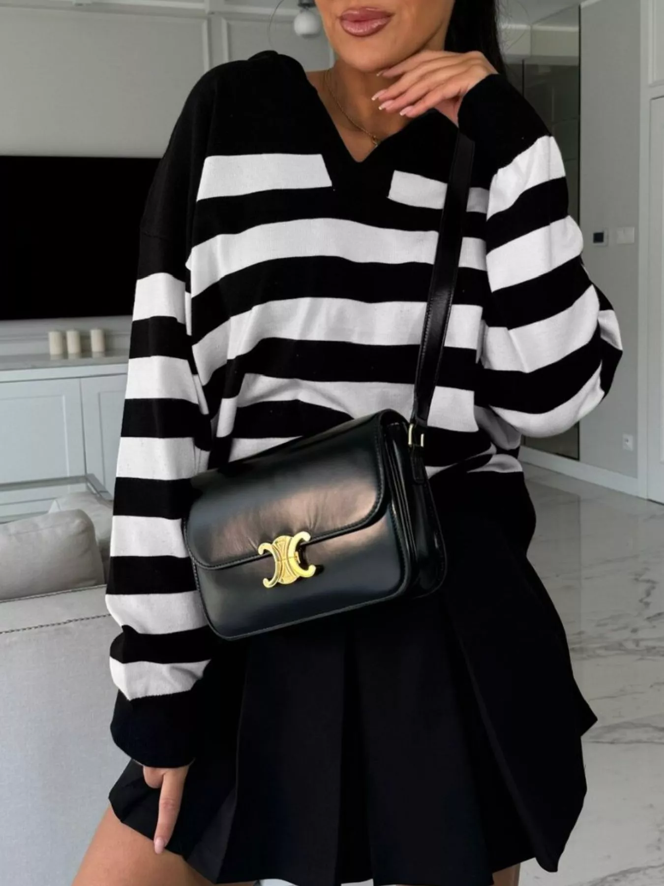 Striped Dropped Shoulder Knit Top - Image 6