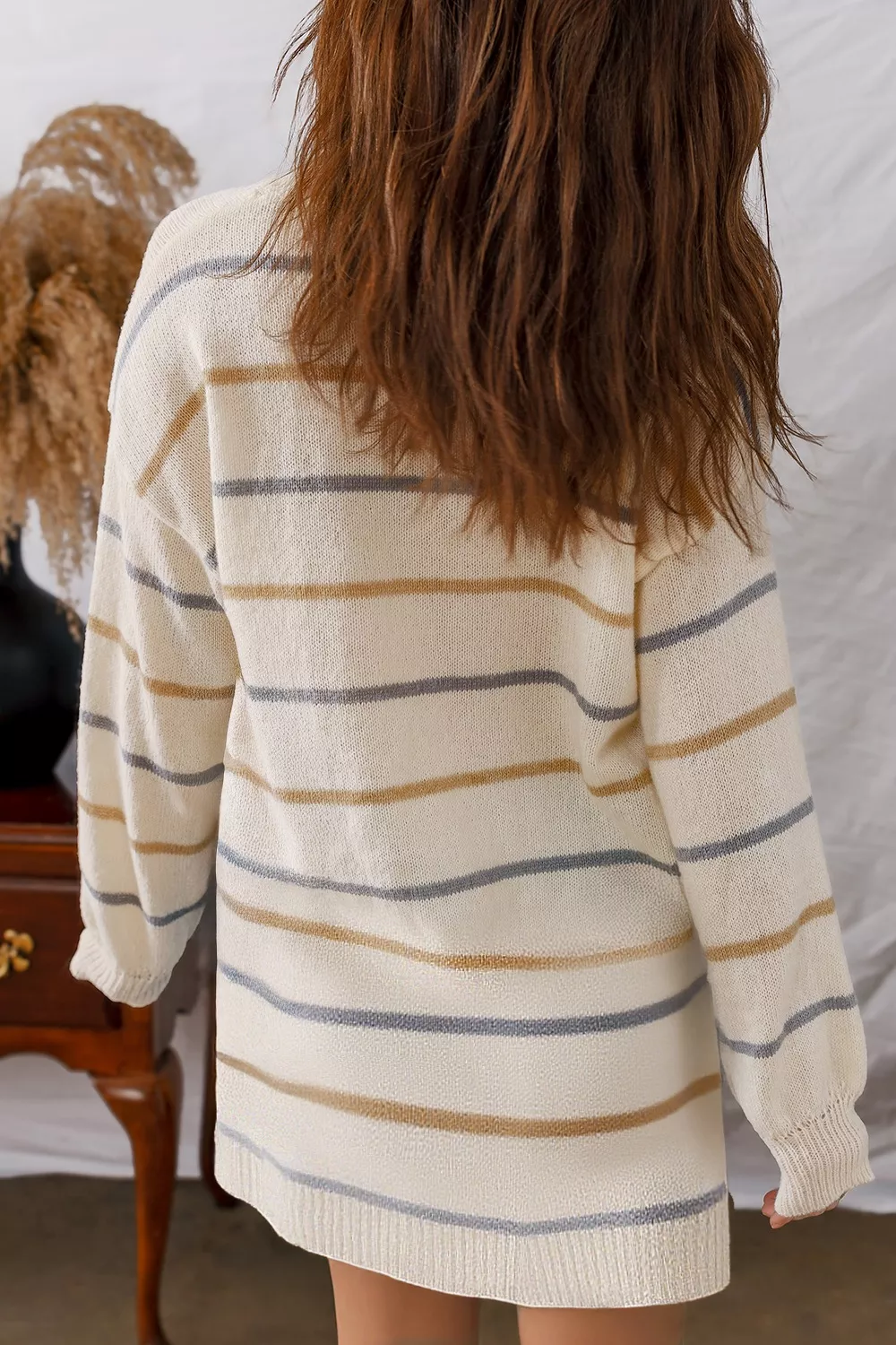 Striped Dropped Shoulder Oversized Sweater Dress - Image 2