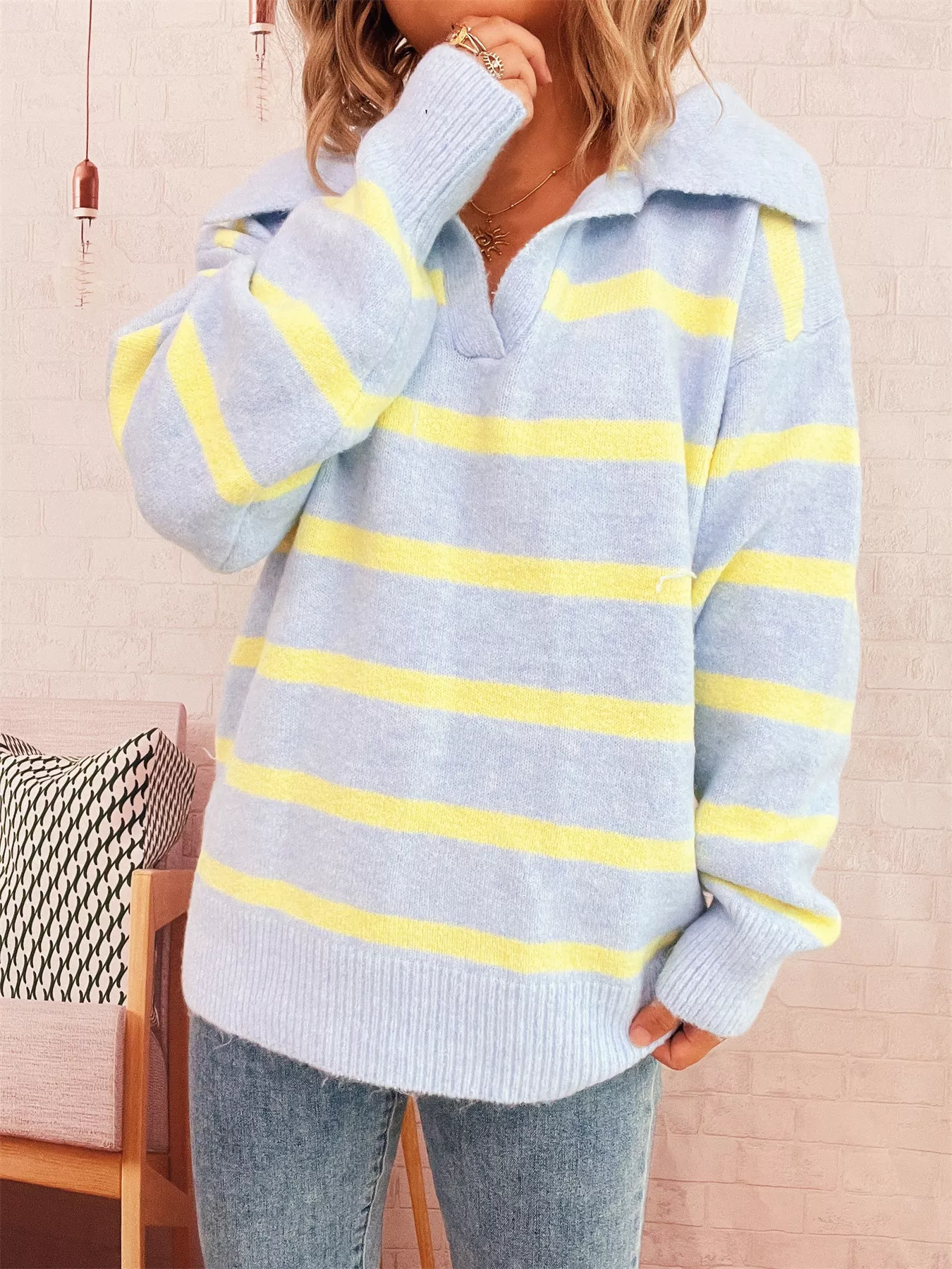 Striped Dropped Shoulder Sweater - Image 11