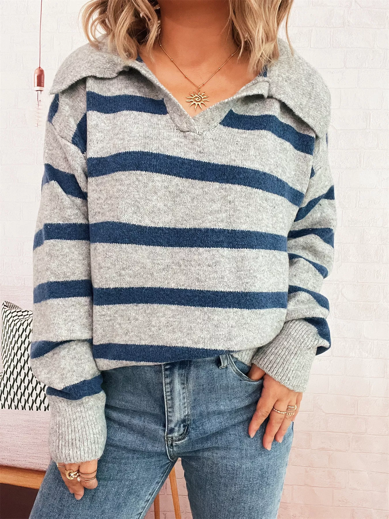 Striped Dropped Shoulder Sweater - Image 2