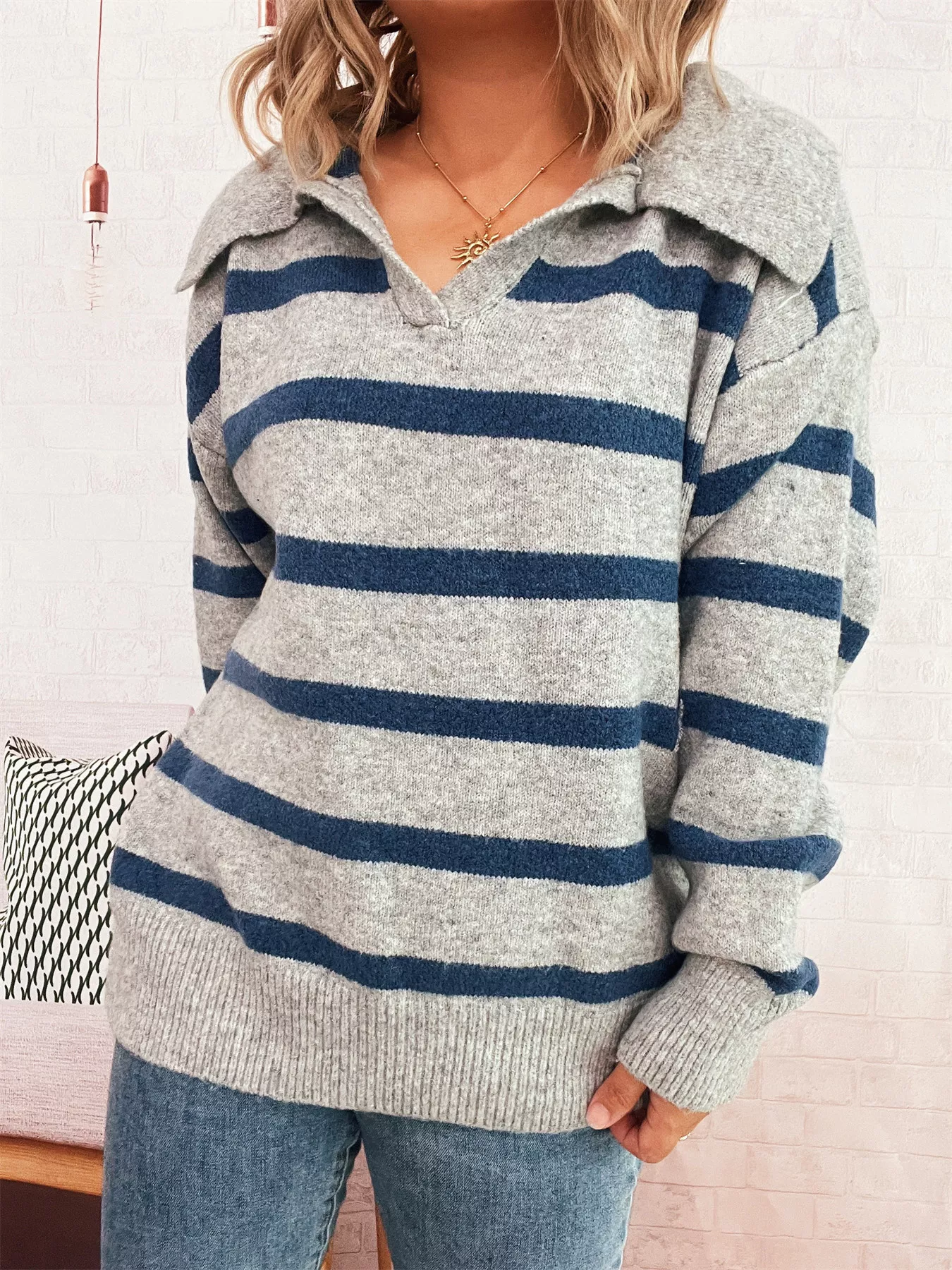 Striped Dropped Shoulder Sweater - Image 3
