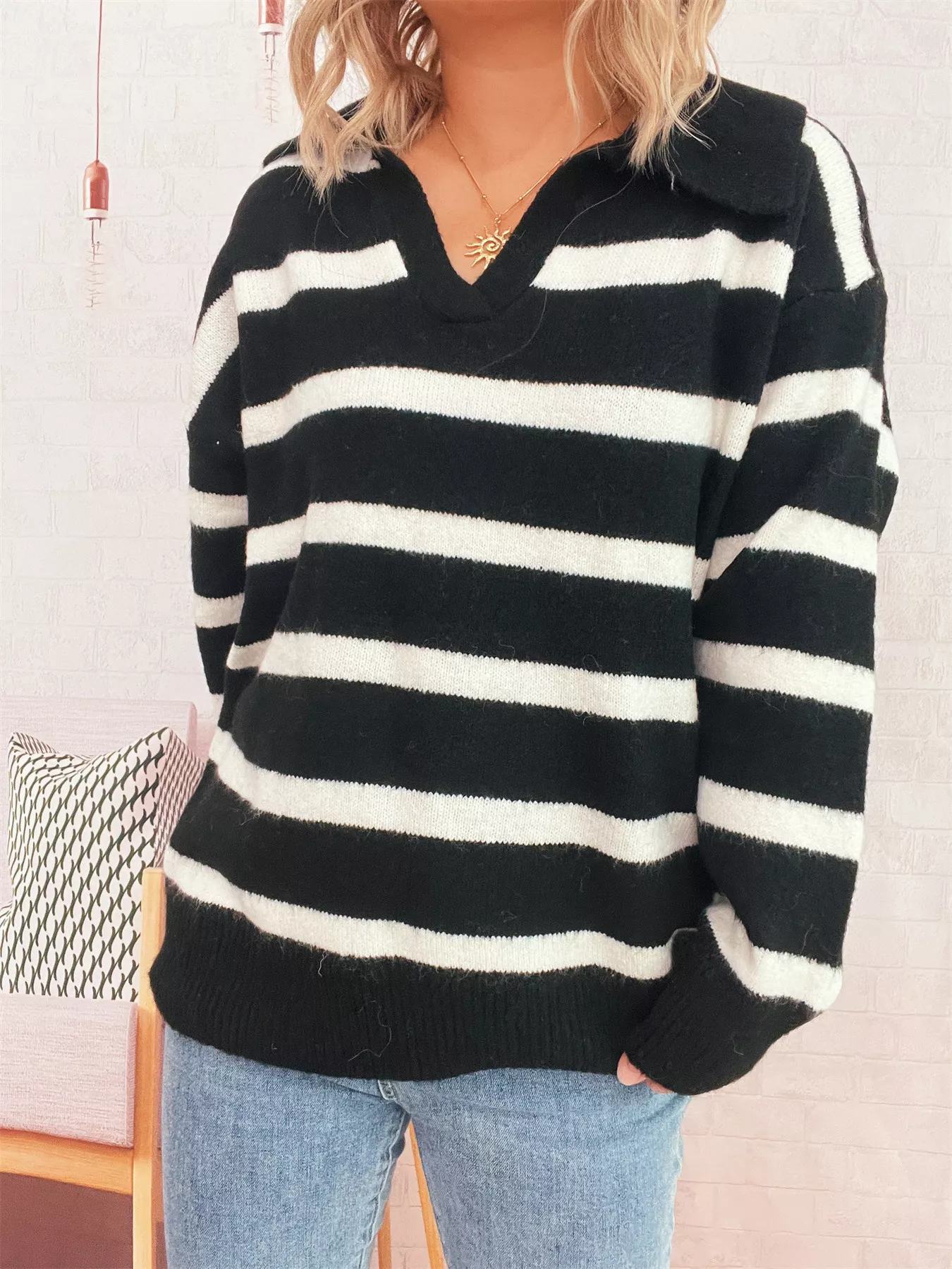 Striped Dropped Shoulder Sweater - Image 5