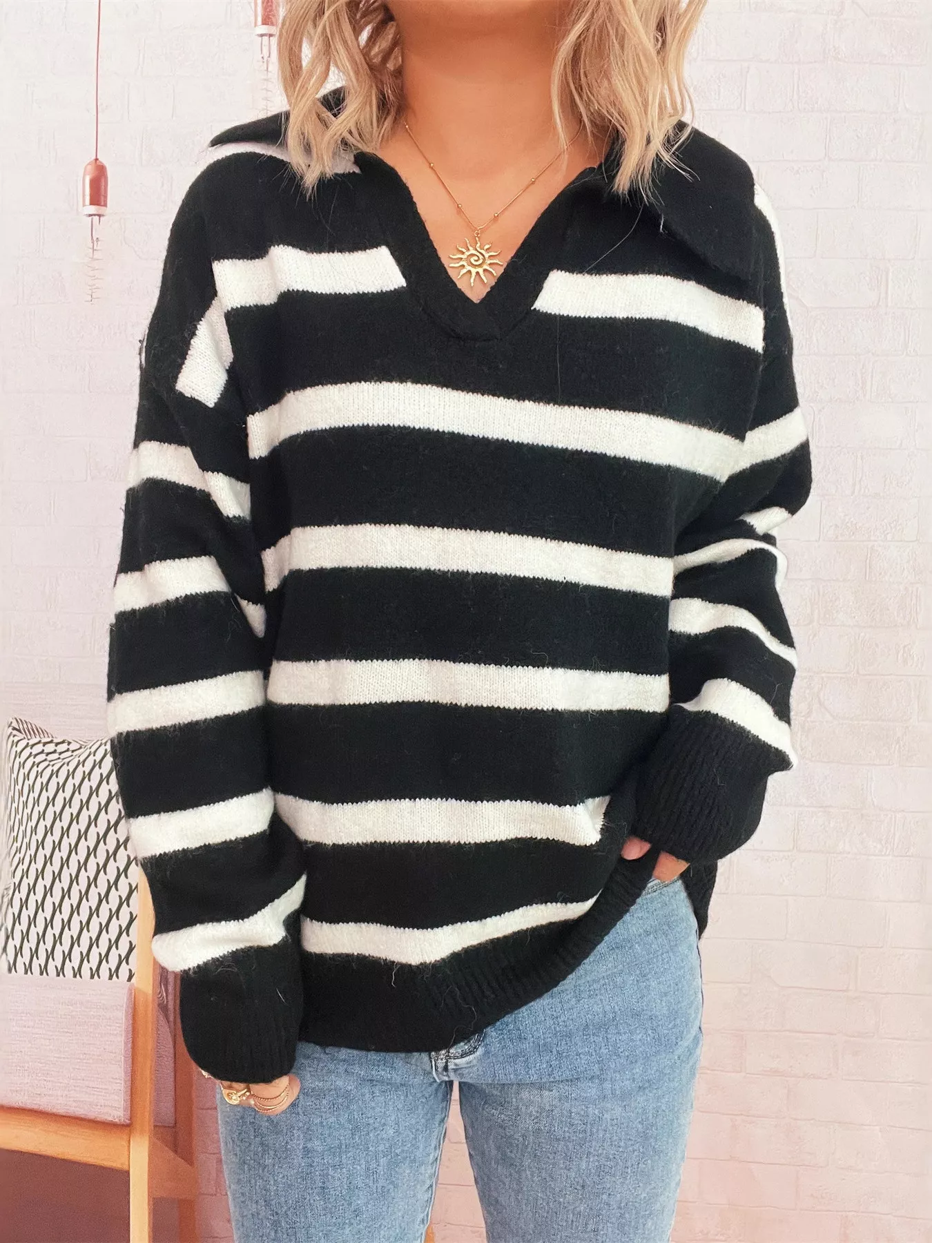 Striped Dropped Shoulder Sweater - Image 6