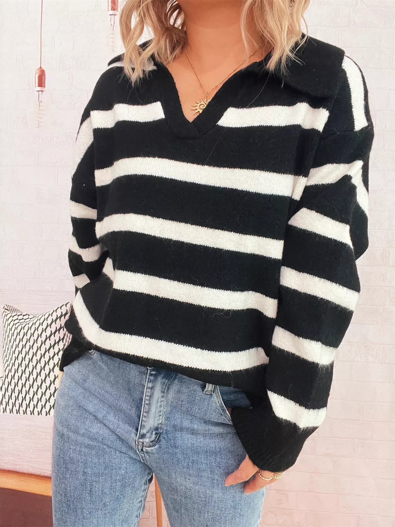 Striped Dropped Shoulder Sweater - Image 7
