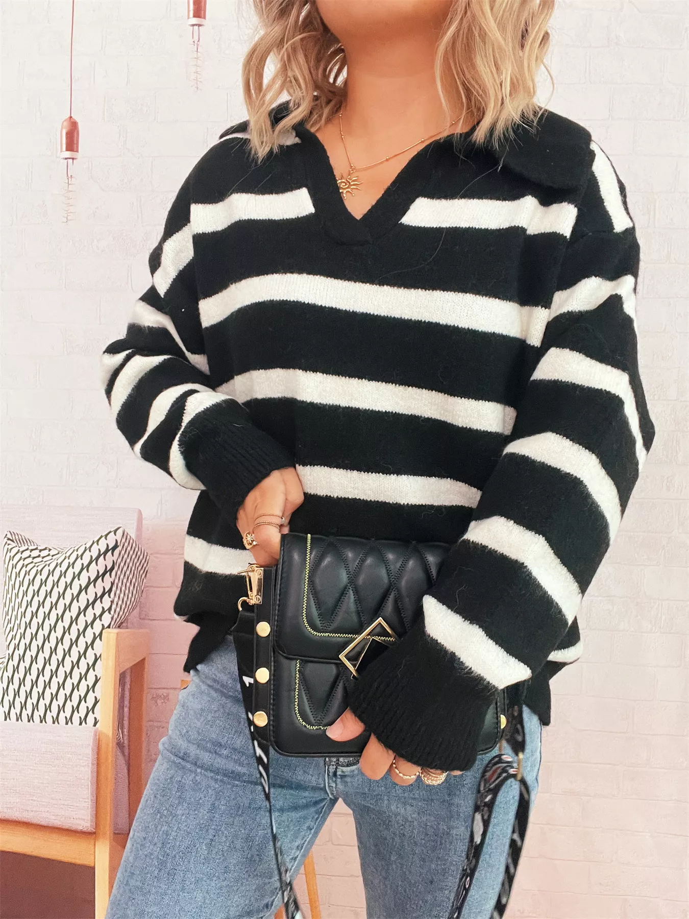 Striped Dropped Shoulder Sweater - Image 9