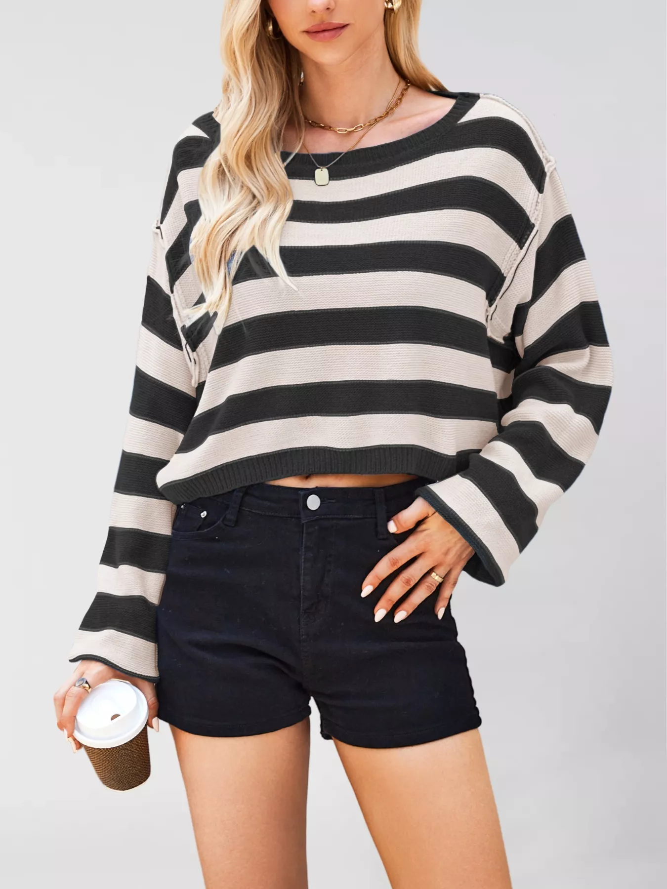 Striped Dropped Shoulder Sweater - Image 7