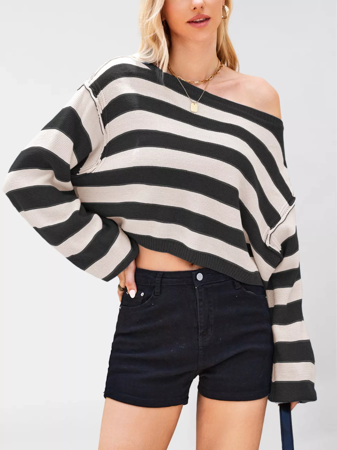 Striped Dropped Shoulder Sweater - Image 9
