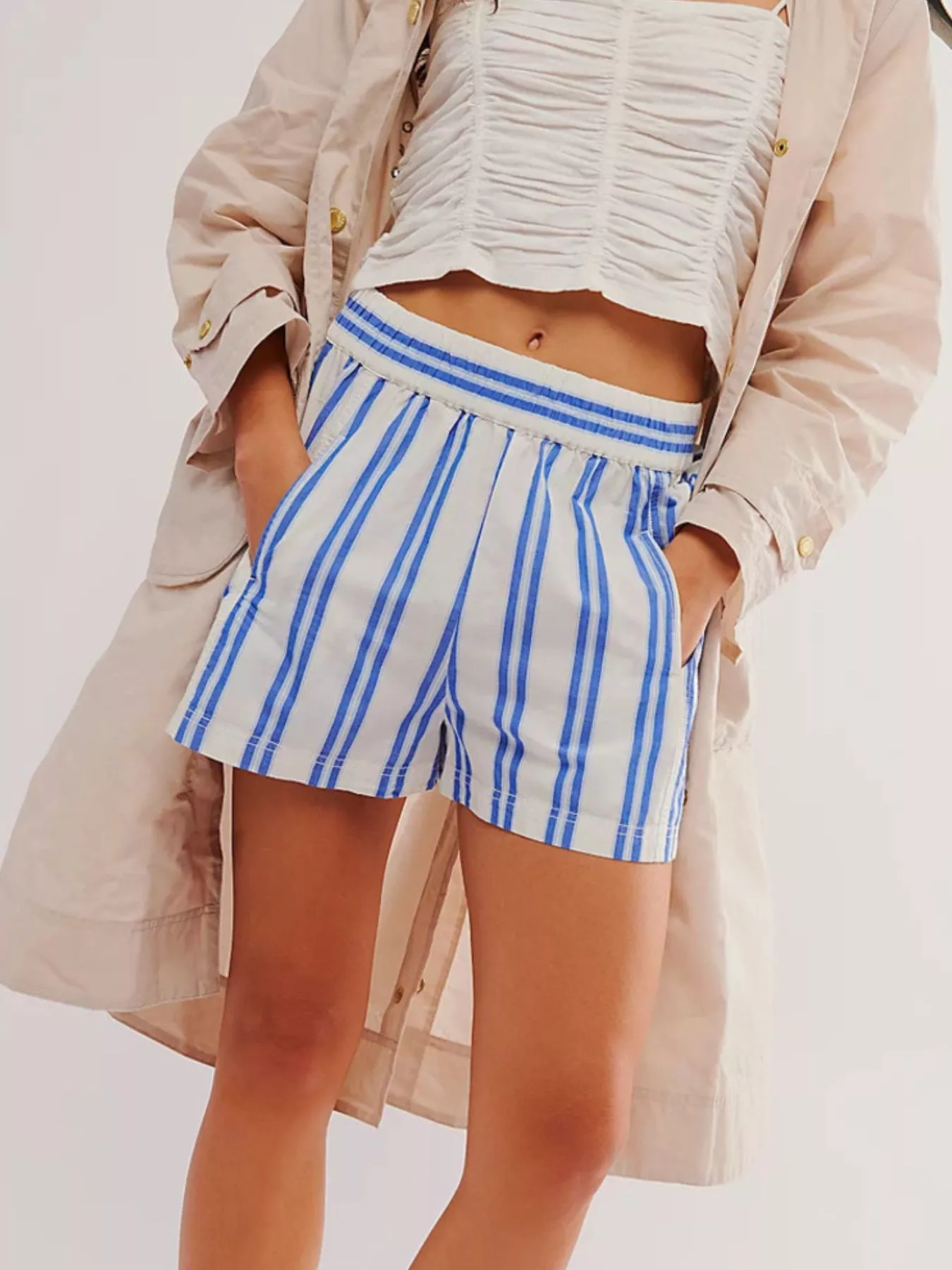 Striped Elastic Waist Casual Shorts - Image 4