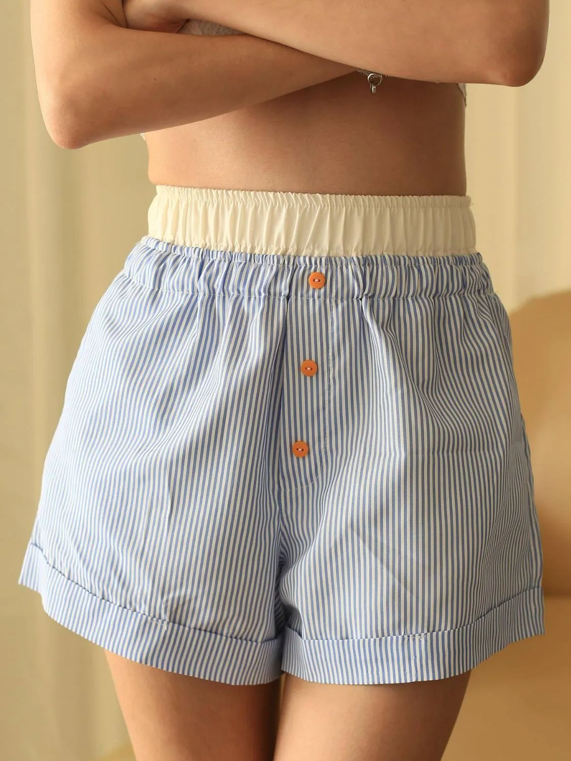 Striped Elastic Waist Shorts - Image 16