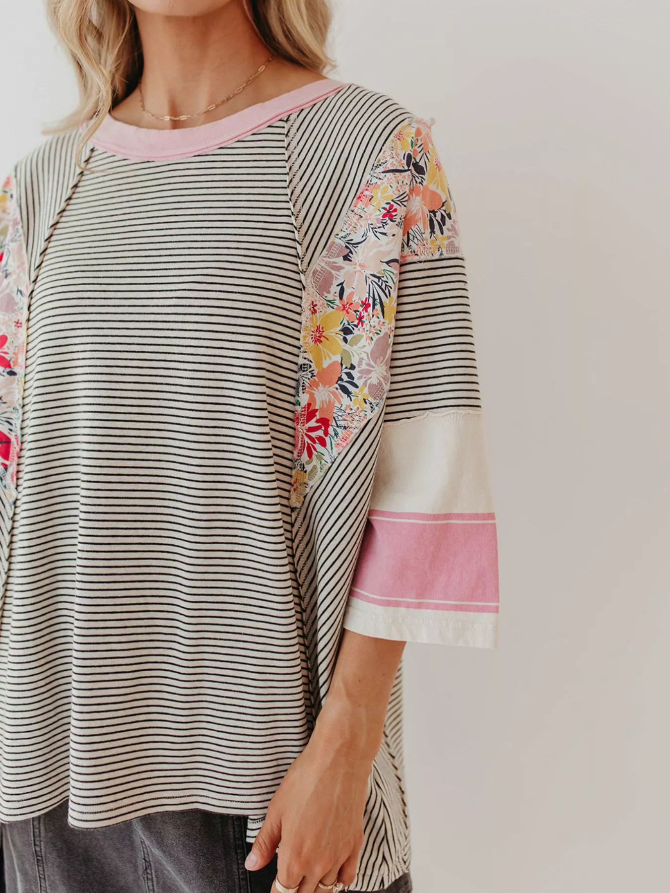 Striped Floral Long Sleeve T-Shirt - Image 2