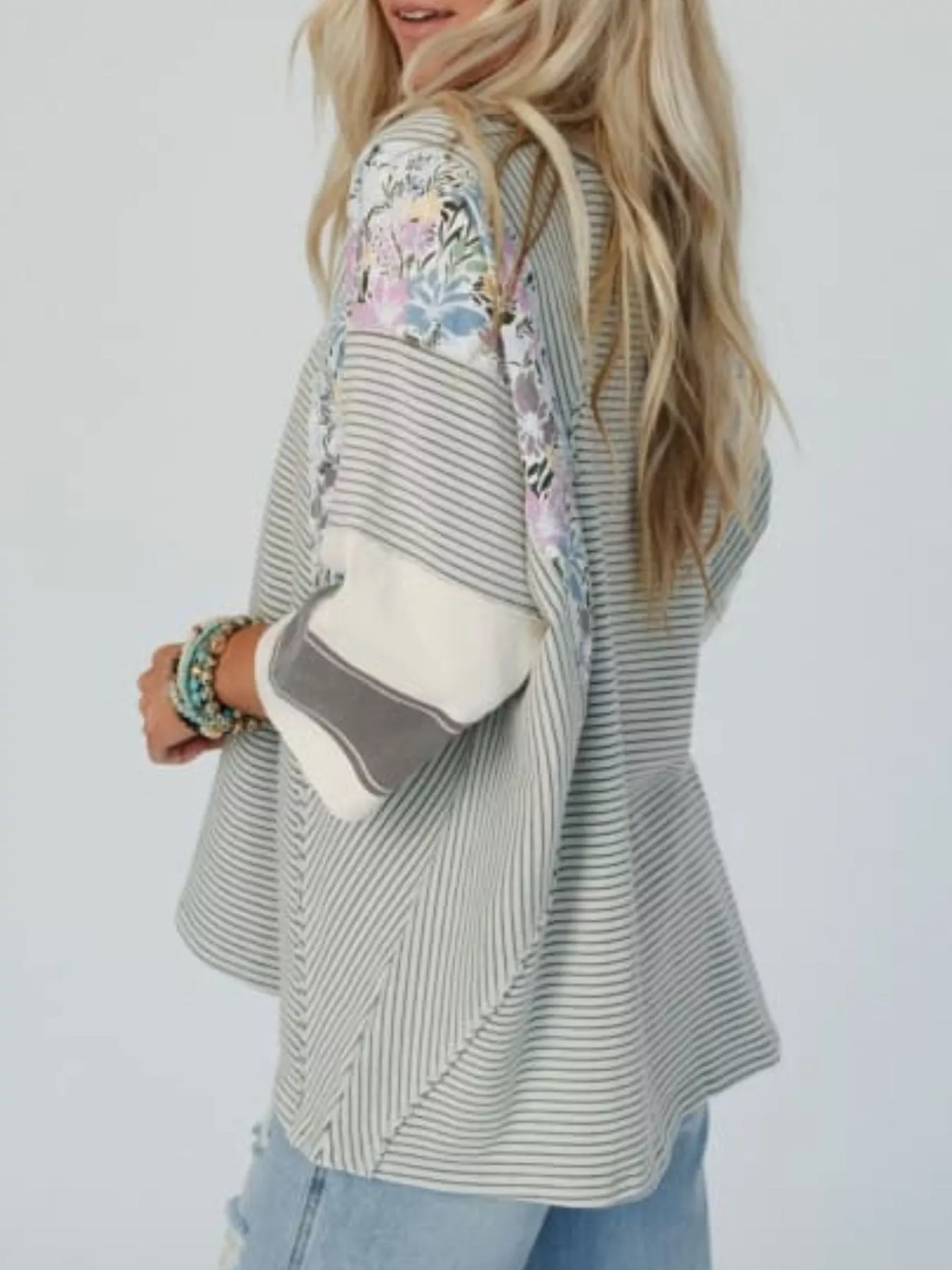 Striped Floral Long Sleeve T-Shirt - Image 8
