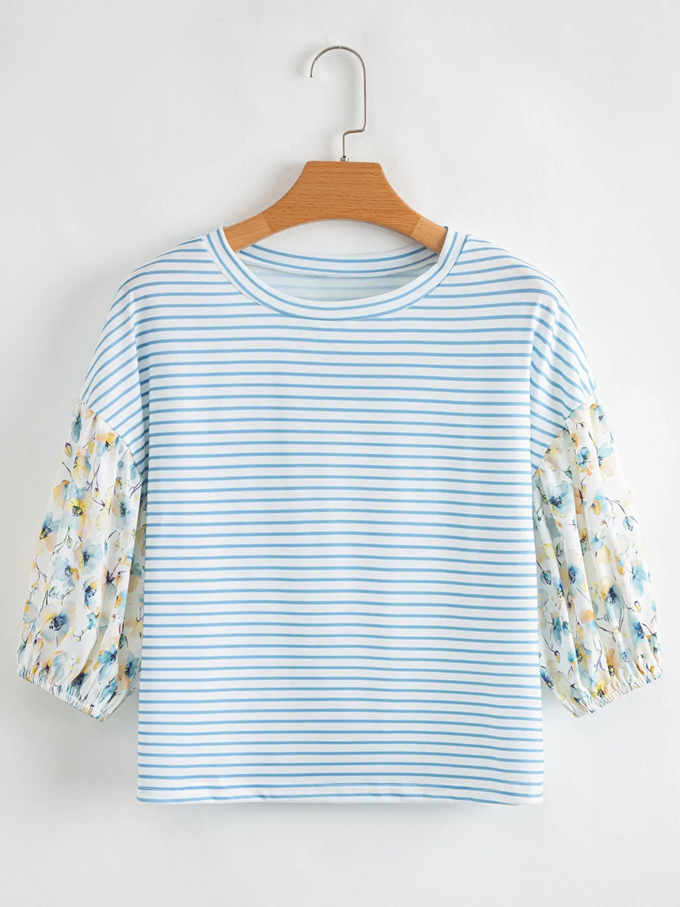 Striped Floral Sleeve Casual Blouse - Image 3