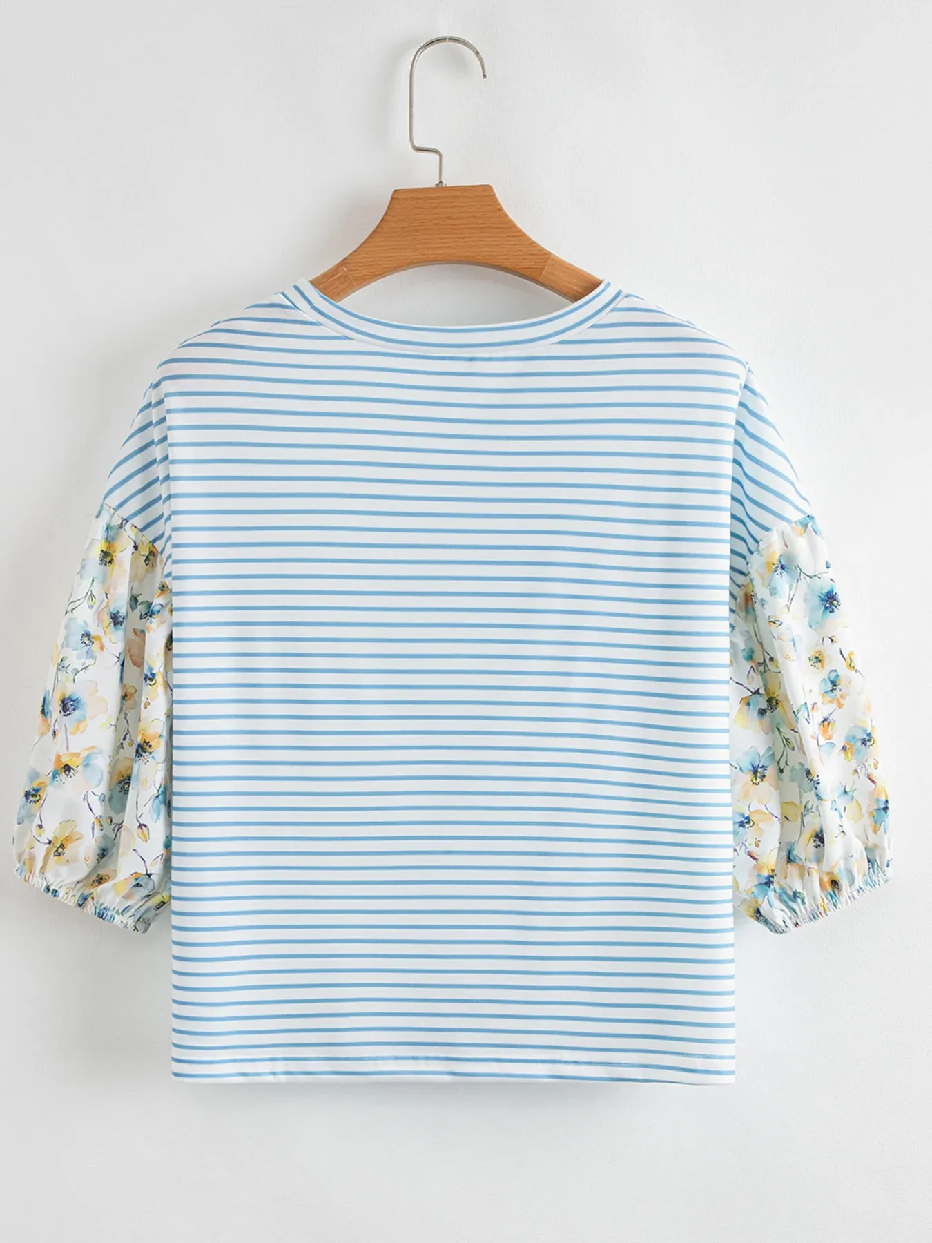Striped Floral Sleeve Casual Blouse - Image 4