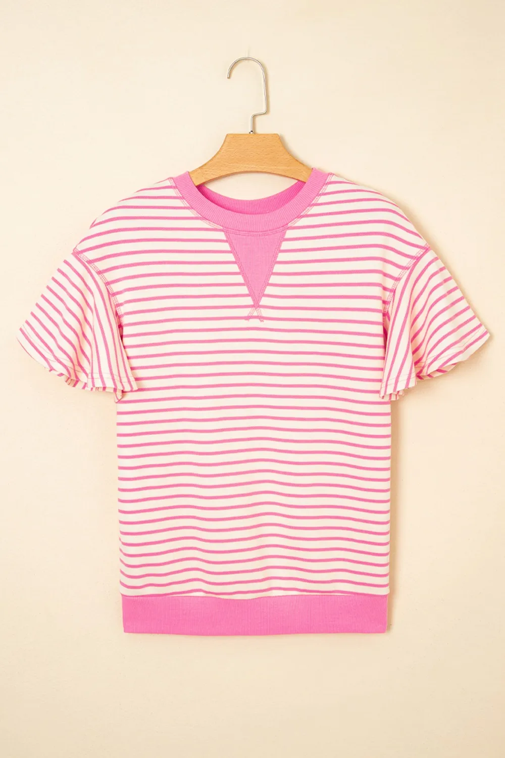 Striped Flounce Sleeve Casual Blouse - Image 3