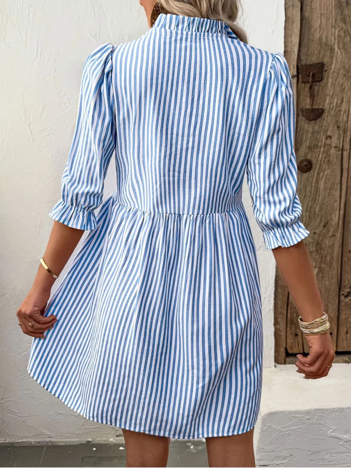 Striped Half Sleeve Mini Shirt Dress - Image 2
