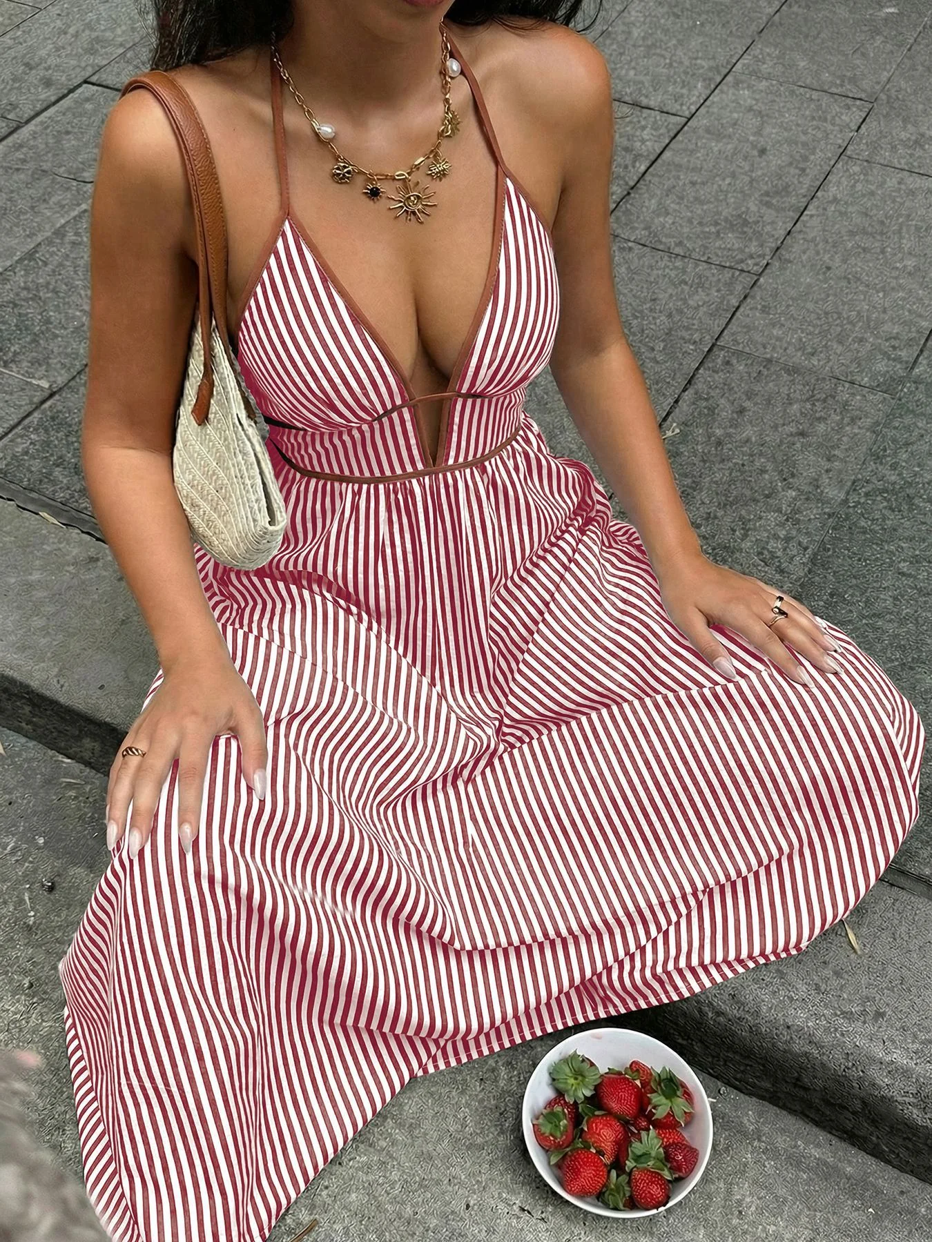 Striped Halter Neck Maxi Dress - Image 14