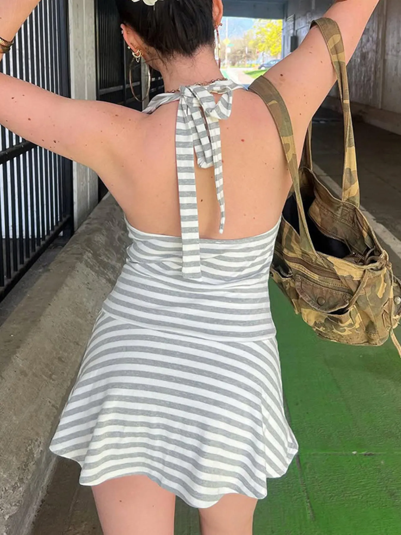 Striped Halter Neck Mini Dress - Image 2
