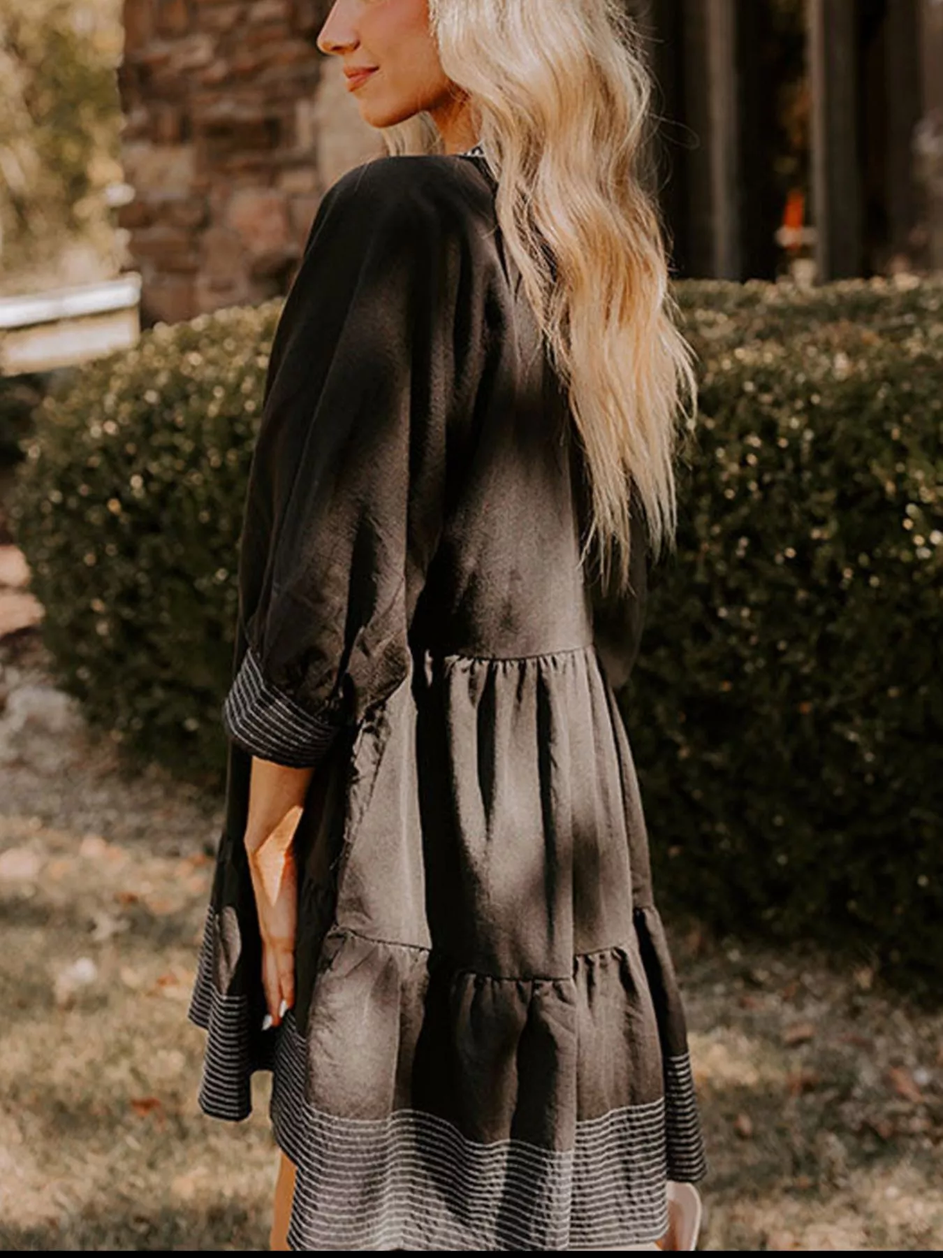 Striped Hem 3/4 Sleeve Tiered Dress - Image 7