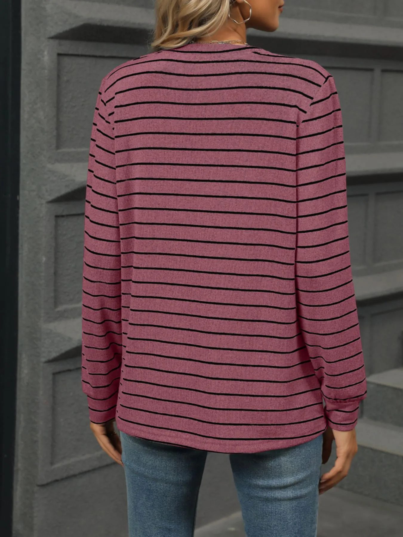 Striped Henley T-Shirt with Button Detail - Image 27