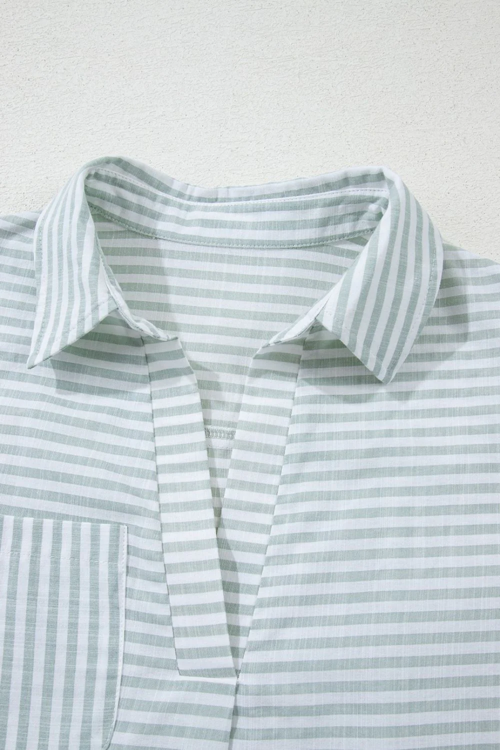 Striped Johnny Collar Long Sleeve Mini Shirt Dress - Image 9