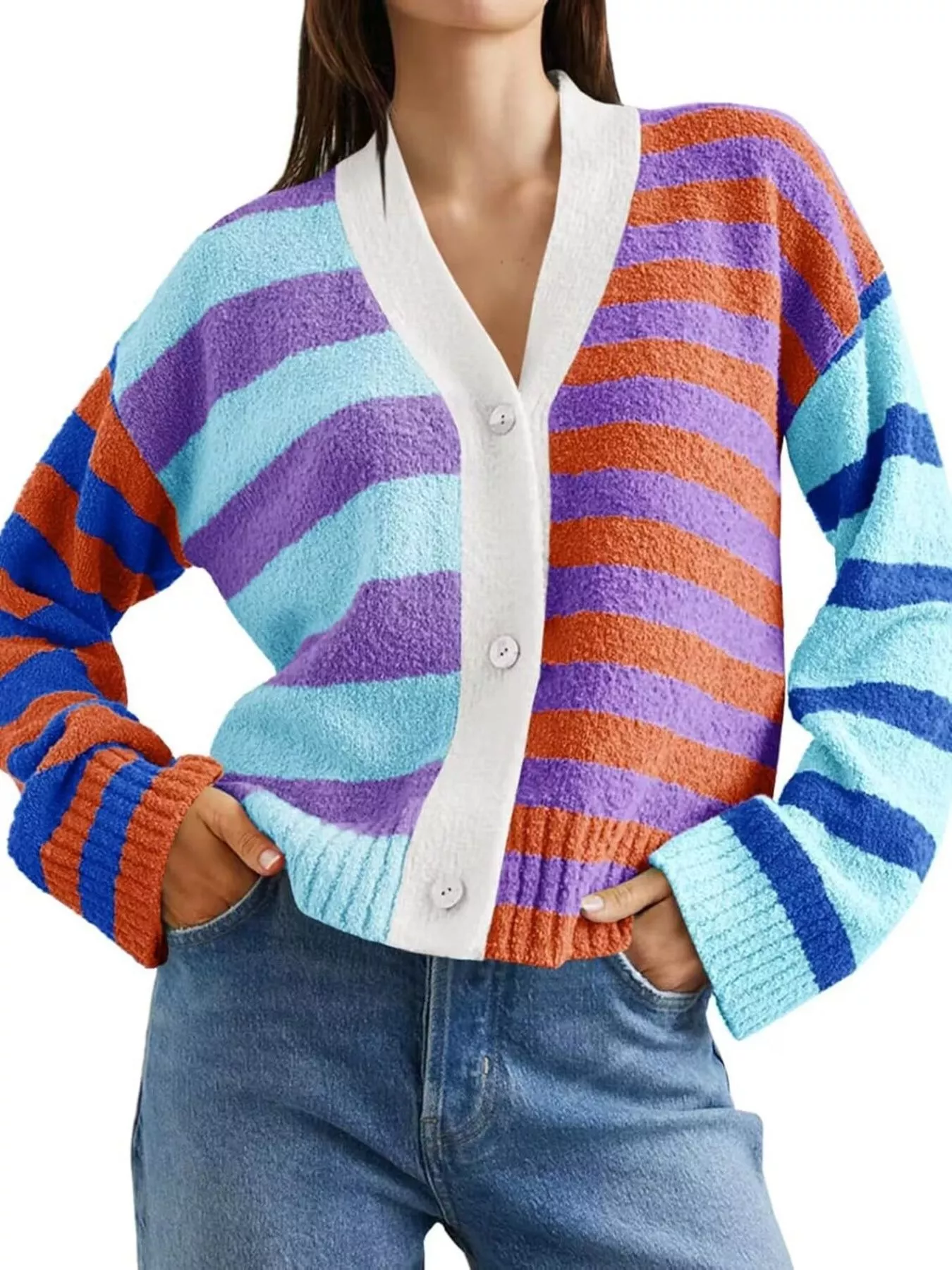 Striped Knit Button-Down Cardigan - Image 6