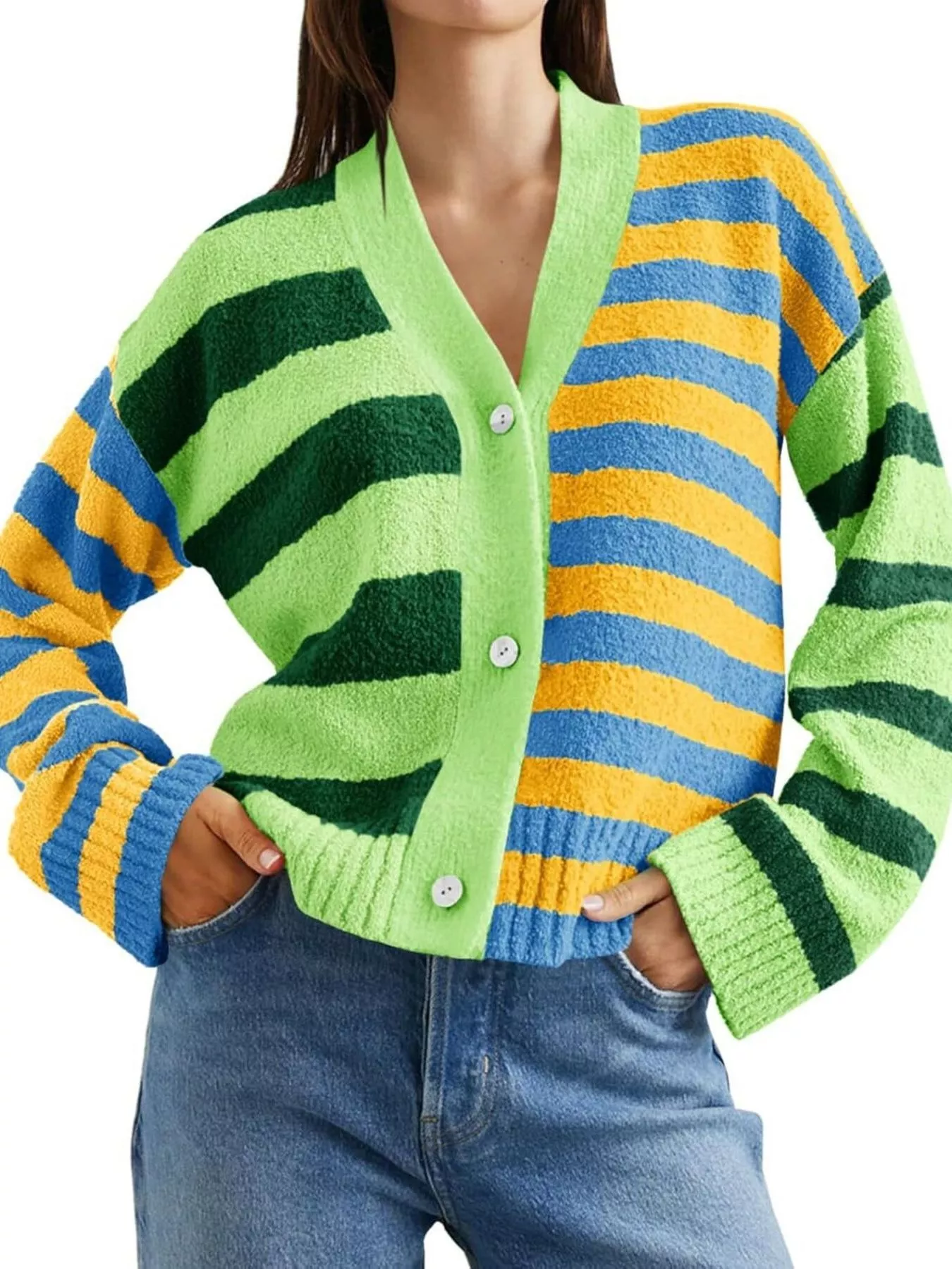 Striped Knit Button-Down Cardigan - Image 7