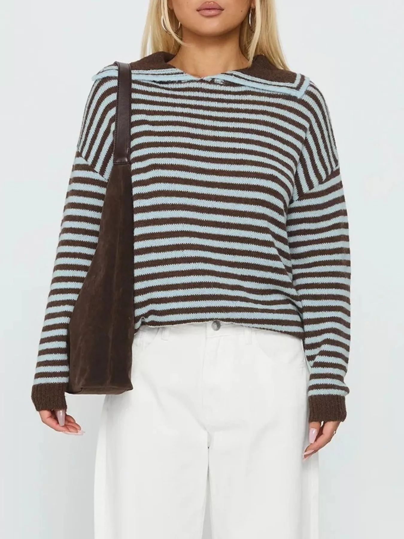 Striped Knit Dropped Shoulder Sweater - Image 7