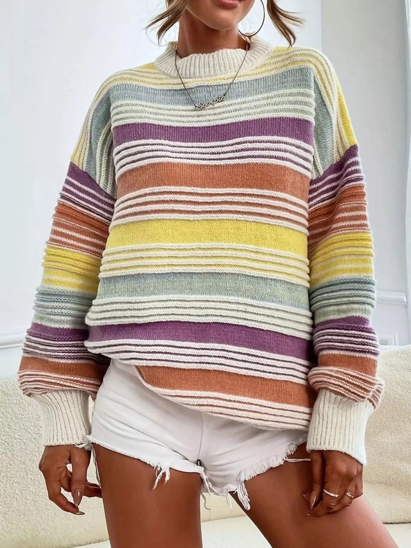 Striped Knit Long Sleeve Sweater - Image 3
