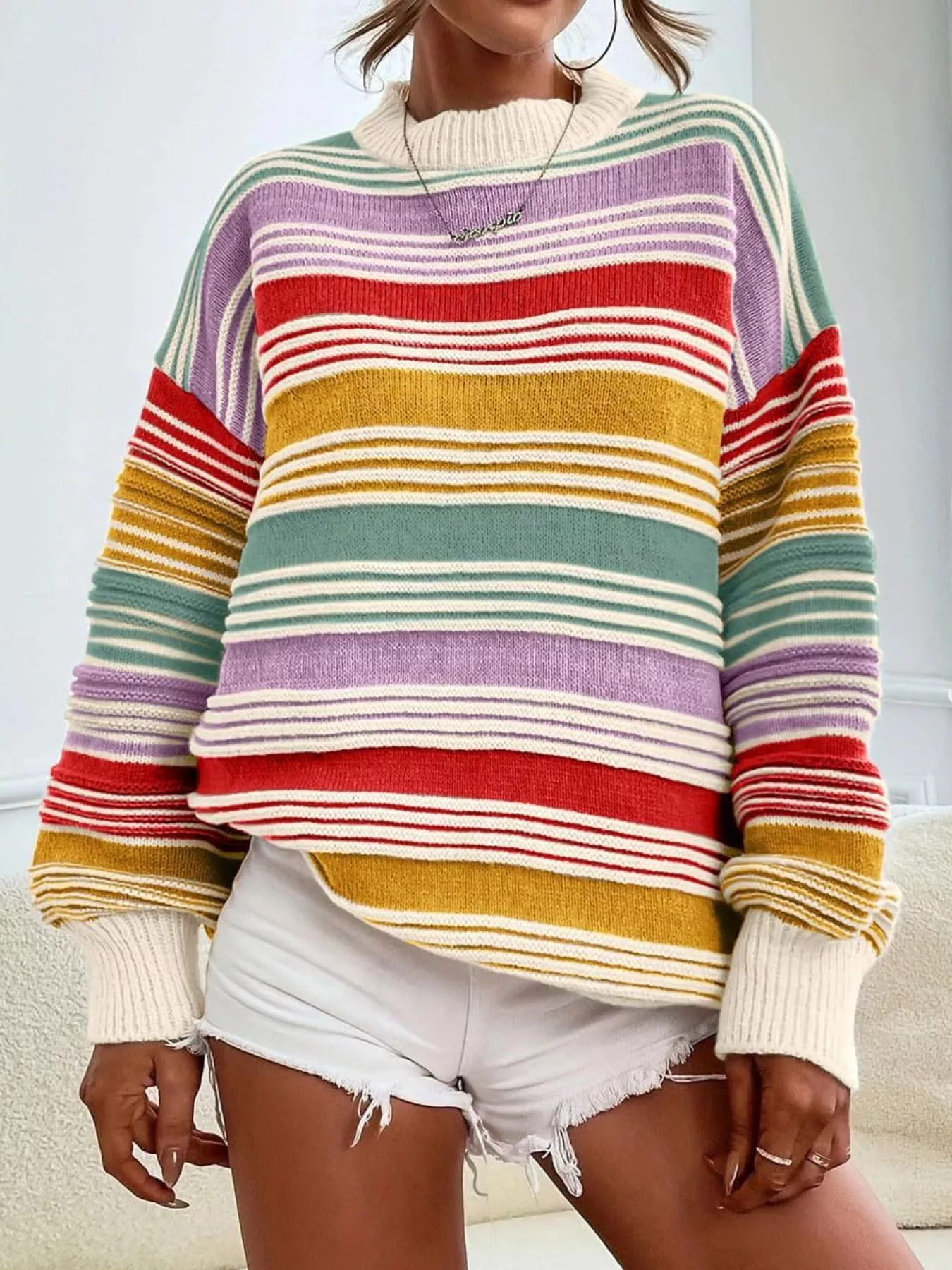 Striped Knit Long Sleeve Sweater - Image 8